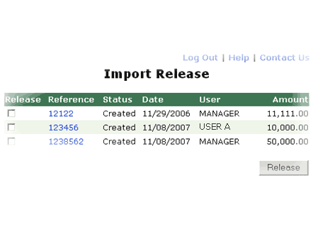 Screenshot of the import letters of credit release page.